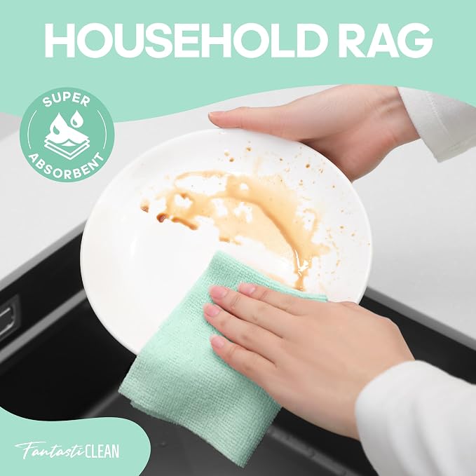 Fantasticlean Microfiber Cleaning Cloth Roll, 60 Pack, Mint Green - Image 3
