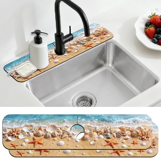 2 Pcs Kitchen Sink Splash Guard Faucet Mat Waves Pattern Faucet Mats by CONCHLERY%E6%97%97%E8%88%B0%E5%BA%97