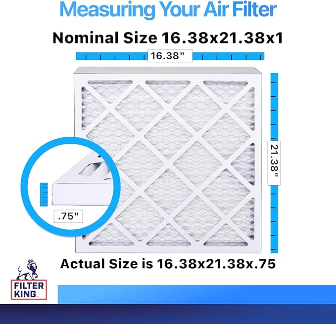 Filter King 16.38x21.38x1 Air Filter | 3-PACK | MERV 8 HVAC Pleated A/C Furnace Filters | MADE IN USA | Actual Size: 16.38 x 21.38 x .75"