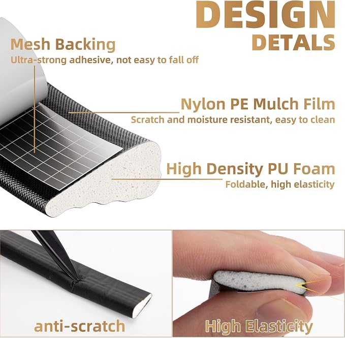 Kneelisa 3Pcs×196” Wedge-Shape Foam Window Weather Stripping Door Seal | - Image 3