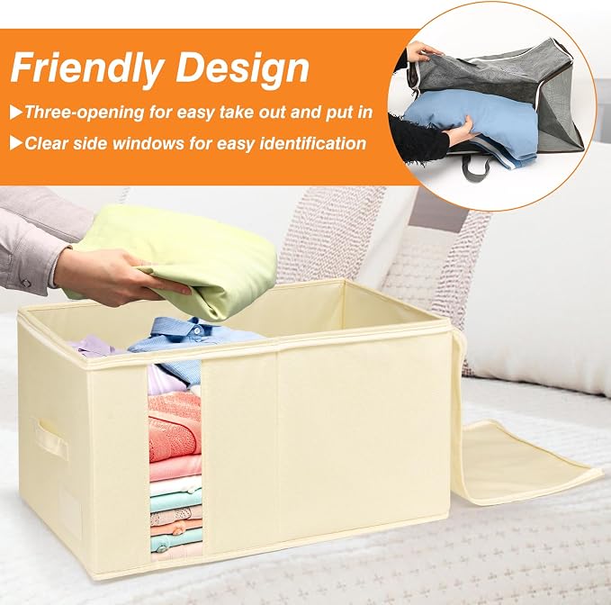 60L Rigid-Sided Blanket Storage Bags, 2 Pack, Stackable Design, - Image 6