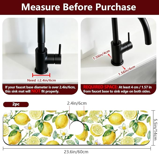 2 Pcs Kitchen Sink Splash Guard Faucet Mat Lemon Pattern Faucet Mat - Image 2