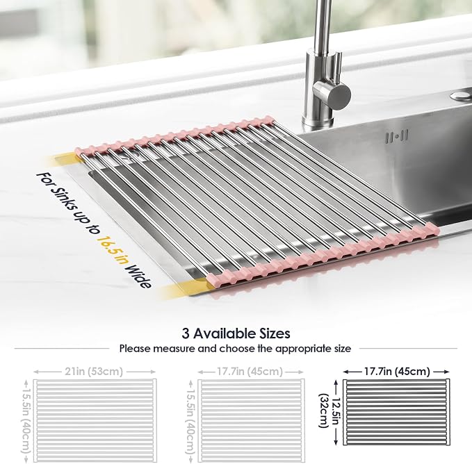 Tomorotec Roll Up Dish Drying Rack Over Sink, 304 Steel, Heat-Resistant Trivet - Image 4
