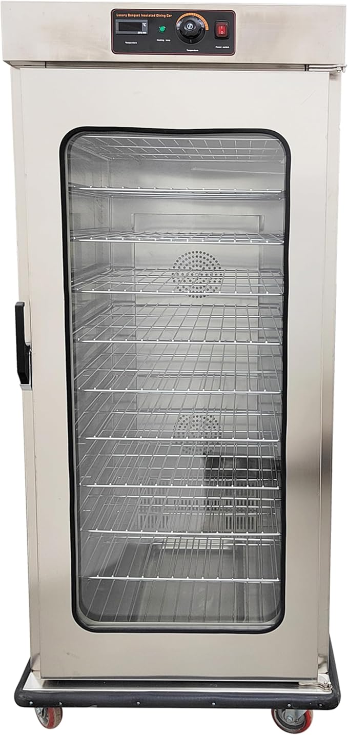 TECHTONGDA Commercial Heated Holding & Proofing Cabinet Mobile Food Warmer with Glass Door 11 Layers Stainless Steel Catering Case 86-185℉ 220V