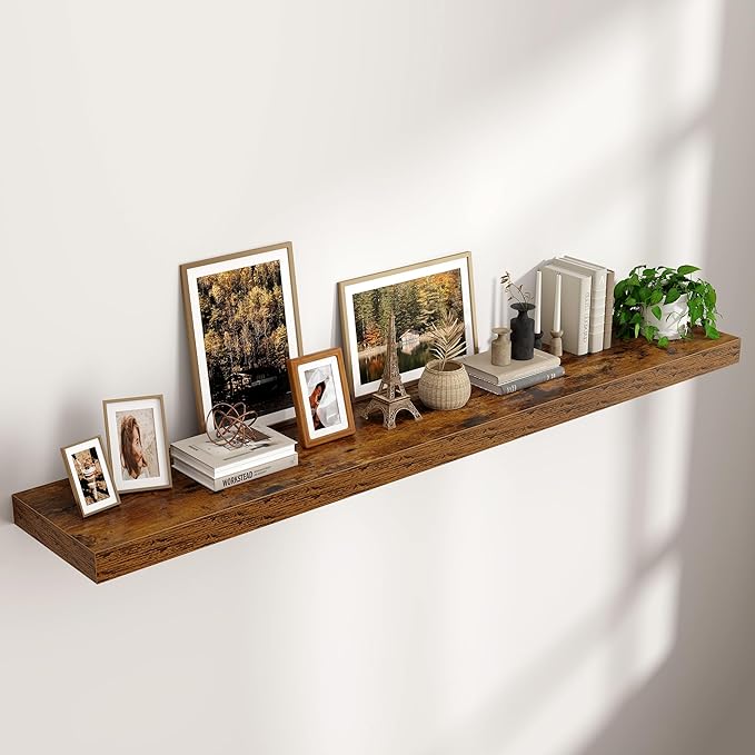 Floating Shelves for Wall 72"W x 11.6"D x 2"H, Engineered Wood Wall Shelves with Invisible Brackets for Living Room Bedroom Bathroom Office Kitchen Decor and Storage, Rustic Brown Finish, Set of 1