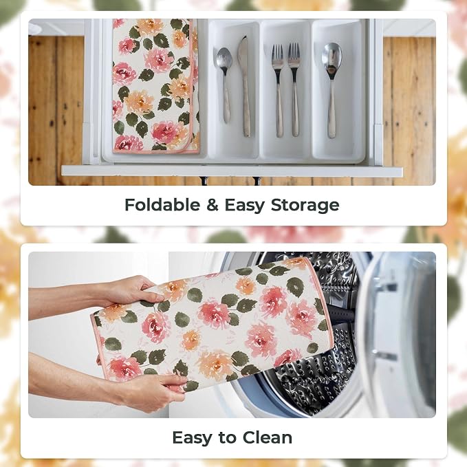 FRESHMINT Dish Drying Mats 2 Pack, Cottage Floral | Quick Dry, Ultra Absorbent - Image 6