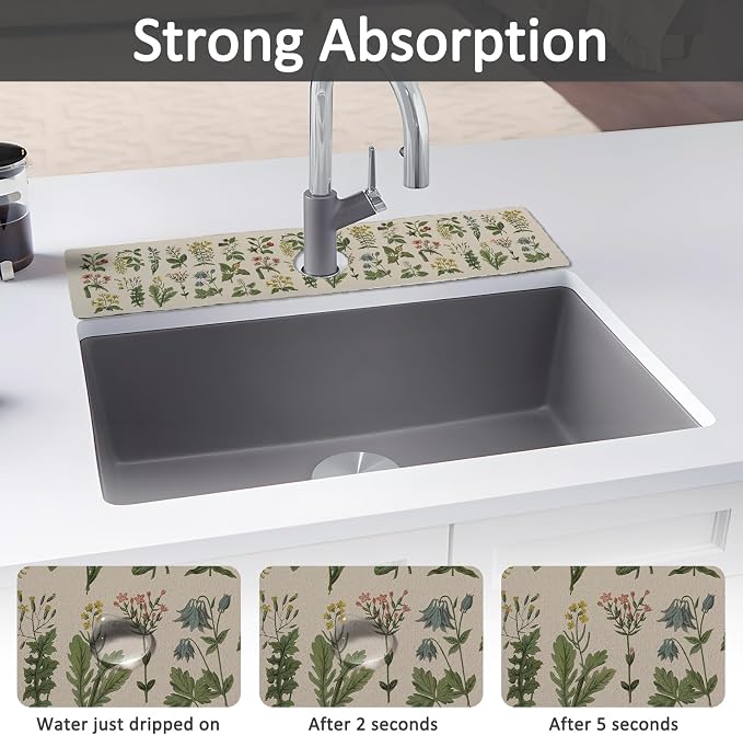 2PCS 24" X 5.5" Kitchen Sink Splash Guard Faucet Mat Floral Super Absorbent - Image 3
