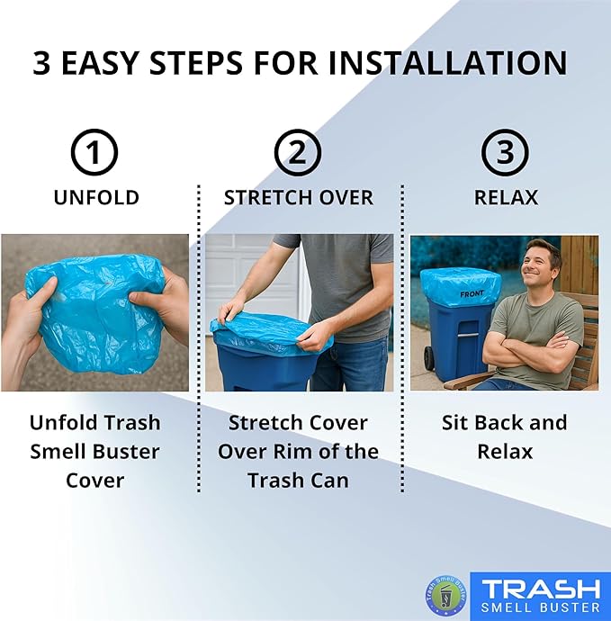 Trash Can Cover Odor Eliminating Bag with Elastic Rubber Band Lemon Scented Durable Chemical Free 95 Gallon 3 Pack