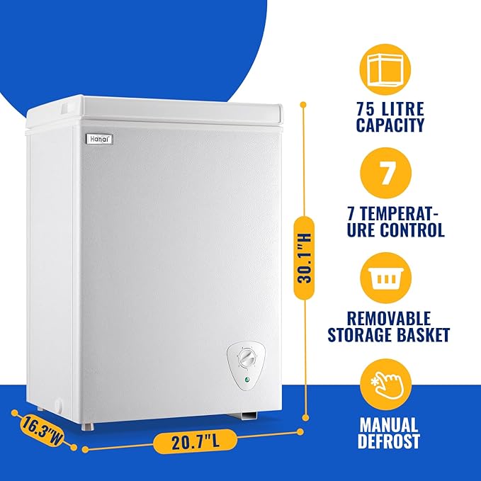Chest Freezer 3.5 cu ft Small Deep Freezer Mini Freezers Free-Standing Top Door Freezer Removable Basket and Adjustable 7 Thermostat for Garage Apartment Kitchen White