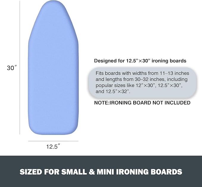 Small Ironing Board Cover and Pad 12.5”x30”, Silicone Coated Scorch Resistant - Image 2