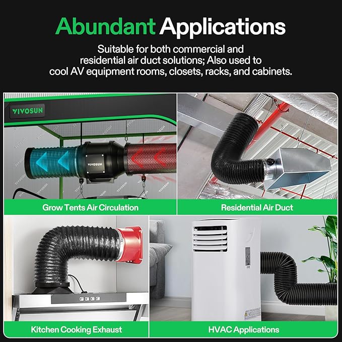 VIVOSUN Dryer Vent Hose, 4 inch Aluminum Foil Ducting, 8FT Long Heavy-Duty Dryer Hose Vent Kit for HVAC Ventilation, Exhaust, Duct Fan Systems, Black Flexible Air Duct w/ 2 Clamps