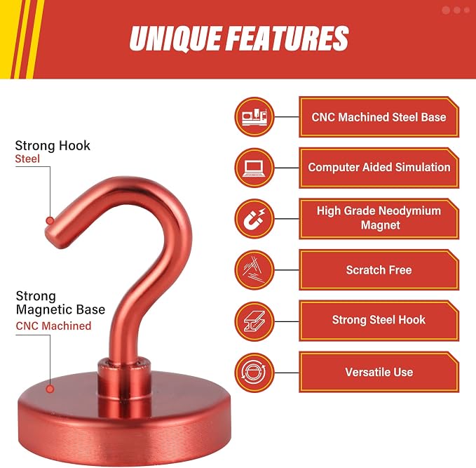 Neosmuk Magnetic Hooks, 130lb Heavy Duty, 10 Pack - Image 6