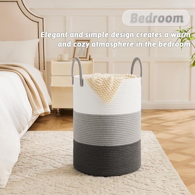 Artfeel Laundry Basket, Woven Cotton Rope Laundry Hamper, 80L - Image 4
