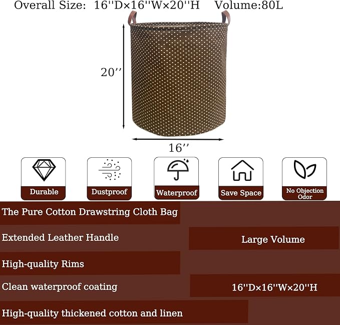 80L Waterproof Laundry Hamper in Family Leather Handle Laundry Basket in - Image 2