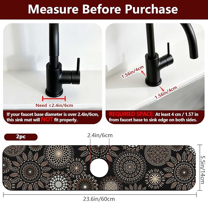 2 Pcs Kitchen Sink Splash Guard Faucet Mat Mandala Pattern Faucet Mat - Image 2