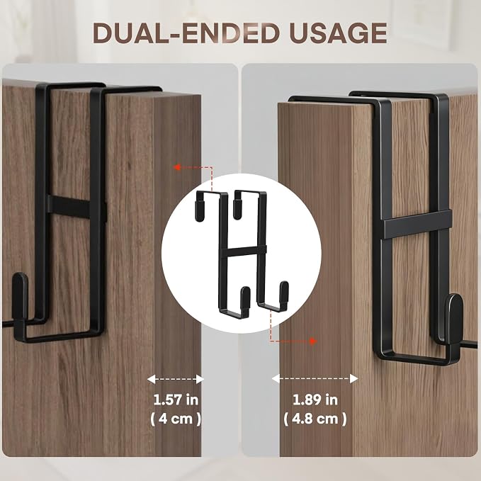 FYY Over The Door Hooks, 2 Packs Double Sided-Hanger Fits Doors 1-7/8"Black | - Image 2