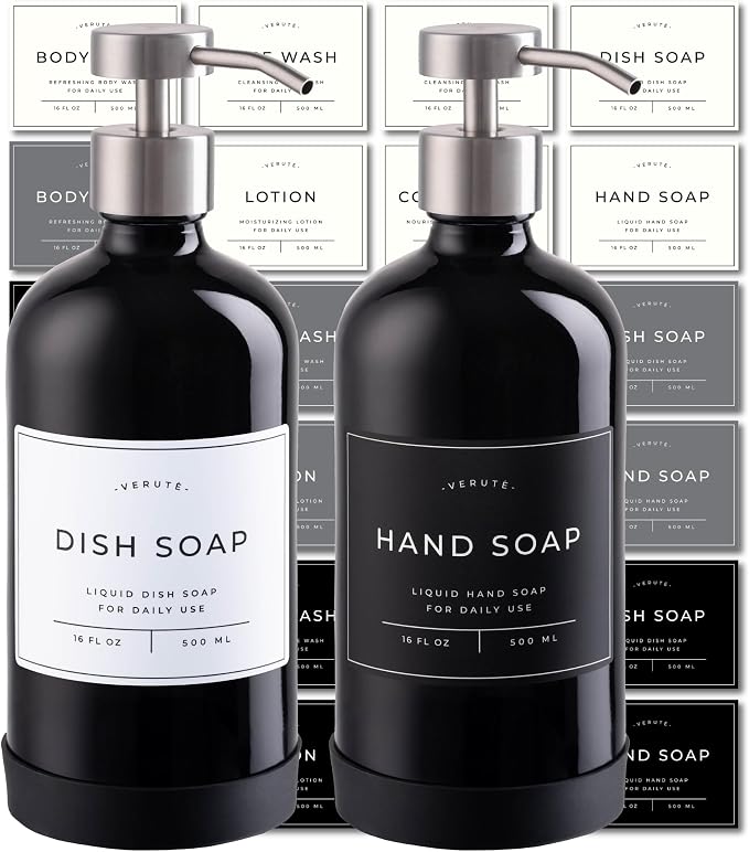 Hand and Dish Soap Dispenser for Kitchen and Bathroom, Stainless Steel Pumps by Verute