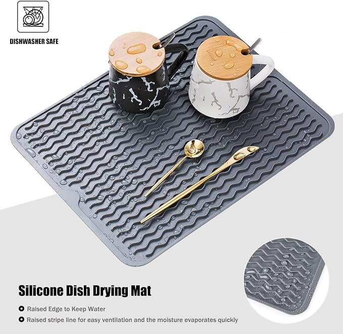 Silicone Dish Drying Mat, Non-Slip Easy Clean Sink Mat, Large Heat-resistant - Image 3