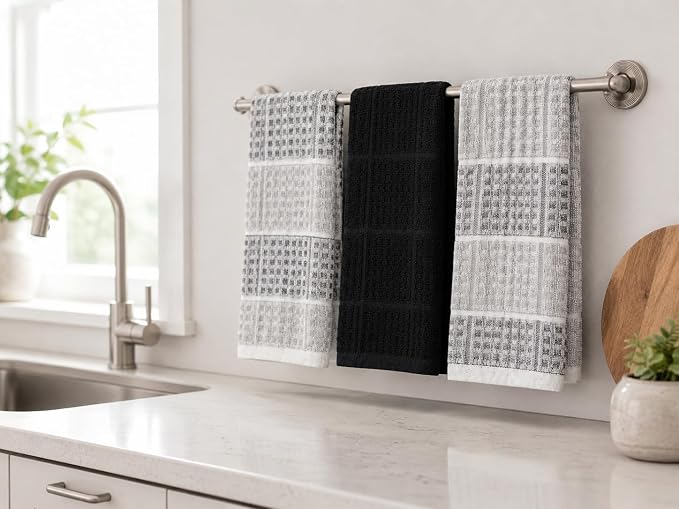 Serafina Home Black Gray Kitchen Dish Towels- Set of 3 100% Cotton Cloth Soft - Image 7