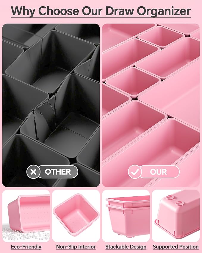 KEMETHY 25 PCS Plastic Drawer Organizers Set, 4 Sizes Vanity Organizer | Makeup - Image 5