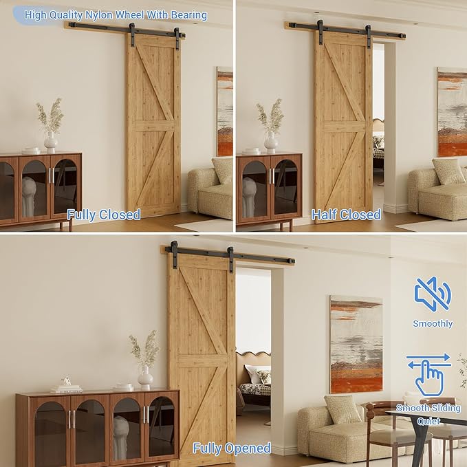 CCJH 6.6 Feet Heavy Duty Sturdy Sliding Barn Door Hardware Kit -Smoothly and Quietly -Easy to Install Fit 36"-40 Wide Door Panel (I Shape Hanger)