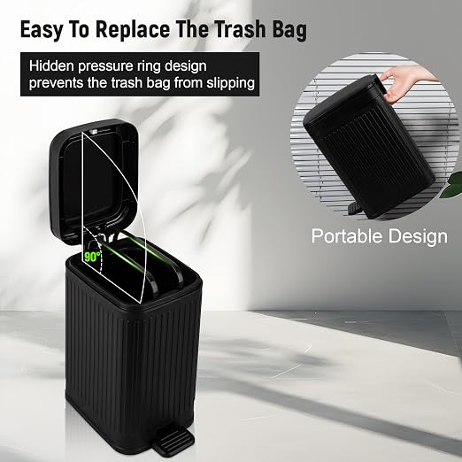 Small Bathroom Trash Can with Lid, 1.9 Gallon Slim Soft Close Step, Kitchen & - Image 5