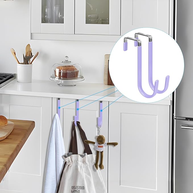 FYY Over the Door Hooks, Single-Hanger 4 Pack, Fits Doors 1 3/8" Lavender | - Image 7