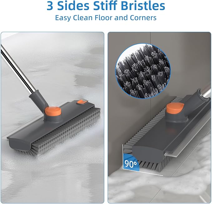Floor Scrub Brush with Long Handle, 3 in 1 Scrape and Heavy-Duty Stiff Bristle - Image 2