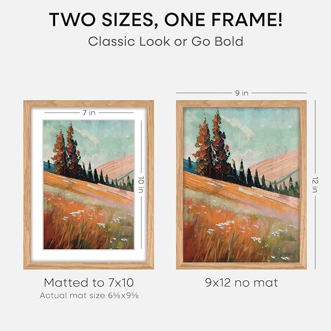 Homeforia 9x12 Picture Frame Wood, High End Natural Oak 9 x 12 Light Wooden Frames with Mat 7 by 10 Photo, 9by12 Frame Matted to 7x10 Print, Wall or Tabletop Frames, Tempered Glass, Wall Kit, Set of 3