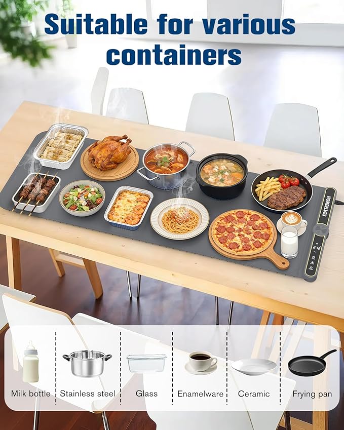 Warming Mat for Food Extra Large 39.4”X15”, 8S Rapid Heating Electric Warming Tray with 9 Temp Setting and 6H Timer, Food Warming Pad, Portable Food Warmers for Parties Buffet, Gray
