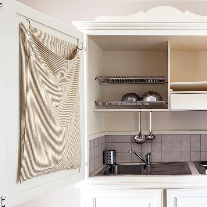 Reusable Dirty Rag Storage Linen Bag, Horizontal Stripes - Image 5