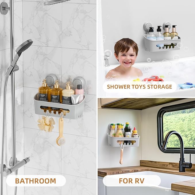 LEVERLOC Shower Caddy Suction Cup, Shower Organizer Bathroom Shelf - Image 5