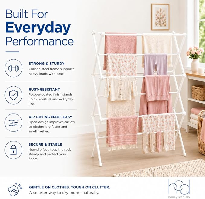 Honey-Can-Do Oversized Clothes Drying Rack, Extra-Wide 35", 50 lb, jeans & - Image 5