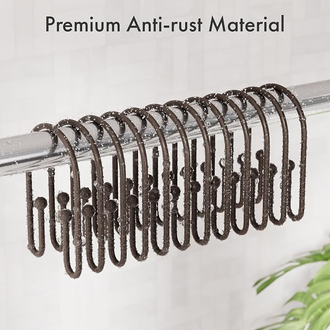 AmazerBath Shower Curtain Hooks, Simple Bronze Double Shower Curtain Hooks Rust - Image 4