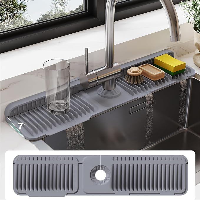 24-Inch Silicone Faucet Mat for Kitchen Sink Splash Guard, 7° Slope | 24"x5.5" by Doeklpo