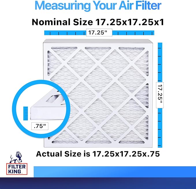 Filter King 17.25x17.25x1 Air Filter | 3-PACK | MERV 8 HVAC Pleated A/C Furnace Filters | MADE IN USA | Actual Size: 17.25 x 17.25 x .75"