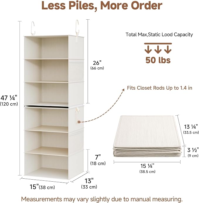StorageWorks 6-Shelf Jumbo Closet Organizers, Two 3-Shelf Separable Hanging - Image 2