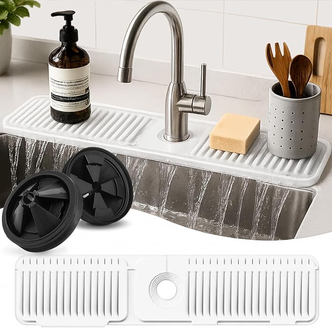 18 Inch Silicone Faucet Mat for Kitchen Sink Splash Guard, W/Sink Baffle | by Unknown