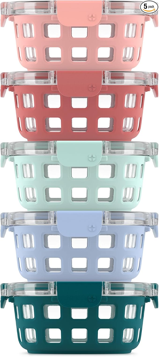 Ello Duraglass 3.4 Cup Round Glass Meal Prep Containers, Melon | Glass meal by Ello