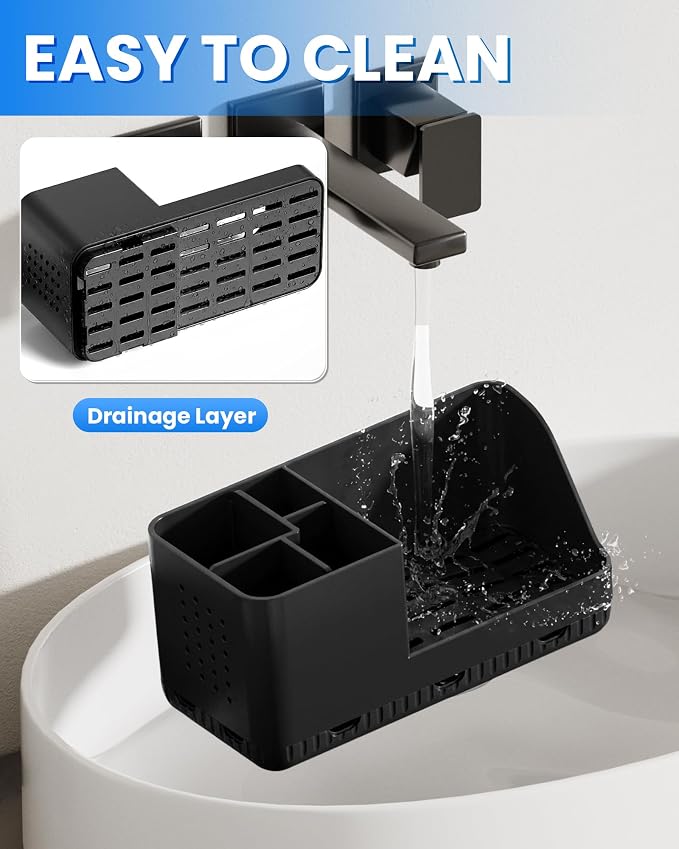 Toothbrush Holder Bathroom Counter Organizer & Storage Detachable | Anti-Slip - Image 2