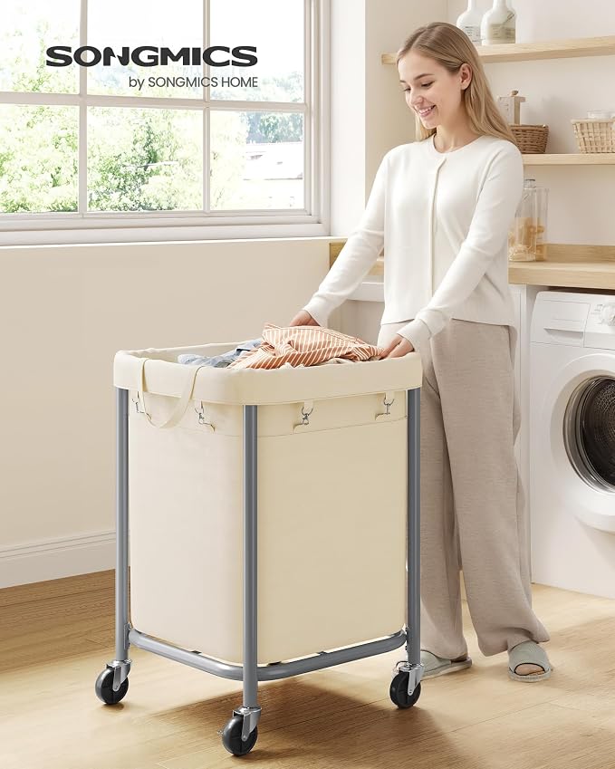 SONGMICS Laundry Basket with Wheels, Steel Frame, Removable Bag - Image 2