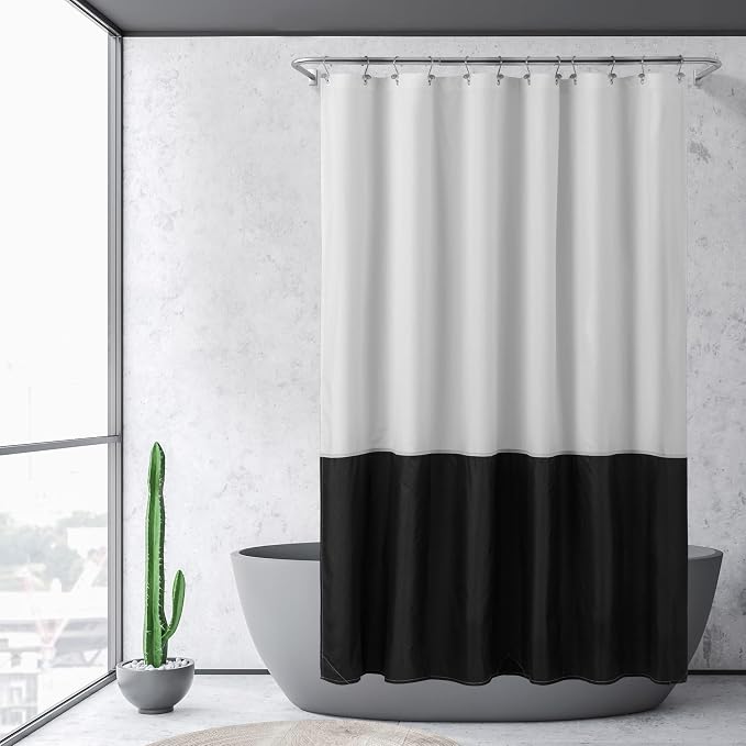 ALYVIA SPRING Waterproof Fabric Shower Curtain or Liner Black/White - Image 6