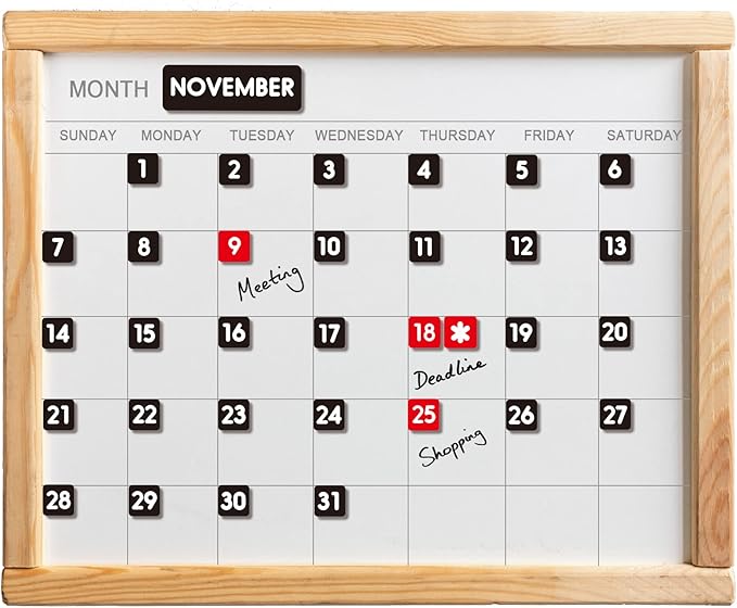 Large Double-Sided Magnetic Numbers and Months for Large Dry Erase Calendar Whiteboard, Calendar Magnets for Magnetic Whiteboard and Refrigerator Calendar(1"x1")