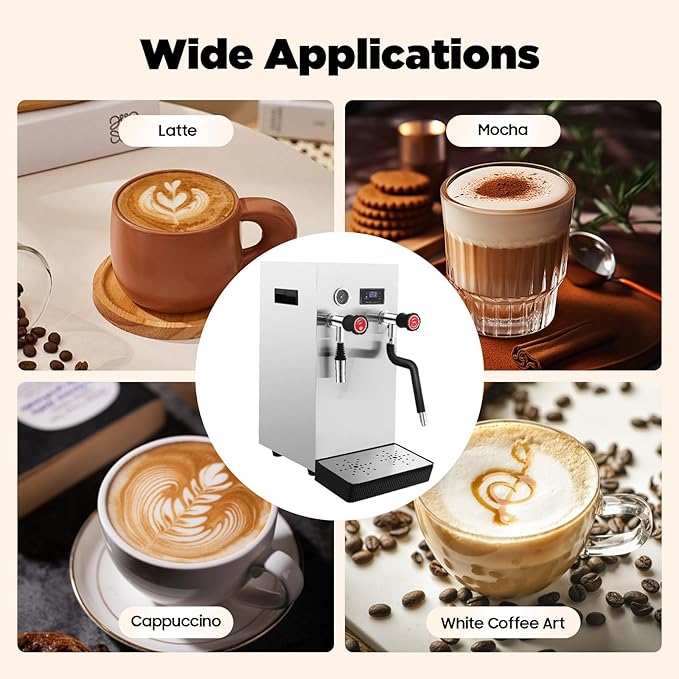 Commercial Milk Frother, 2500W Electric Hot Water Boiler and Milk Steamer Machine for Latte, Tea, and Coffee, Multi-functional Kitchen Appliance for Baristas, Home, Offices, and Family Use