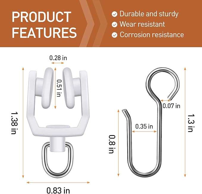 Jetec 120 Pcs Curtain Track Hooks Rollers Ceiling Mount S Hooks, Straight - Image 2