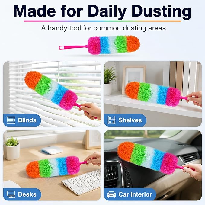 20-Inch Microfiber Hand Duster, Car Interior Detailing Duster, Rainbow Feather - Image 5