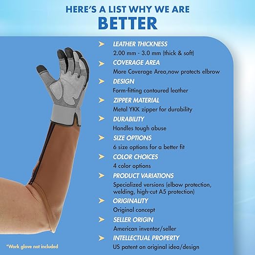 Arm Chaps Extended Elbow Leather Arm Guard - Arm Sleeve Protectors for Thin Skin and Bruising, Scratches & Cuts - Protective Arm Sleeve for Any Age- Left & Right Form-Fitting - Brown (1Pair/X-Large).