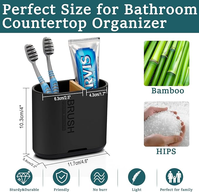 Bamboo Toothbrush Holder for Bathrooms Toothpaste Organizer, Kids Electric - Image 6