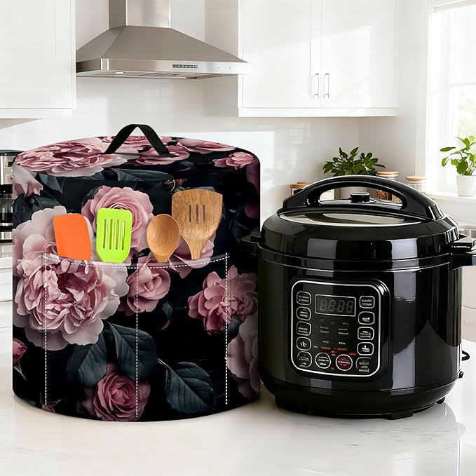 Kitchen Appliance Accessories Dust Cover for 3-6-8 Quart Instant Pot, Pressure Cooker, Air Fryer & Crock Pot,Decorative Appliance Cloth Cover with Top Handle & Storage Pockets (Pink, 3 Quart)