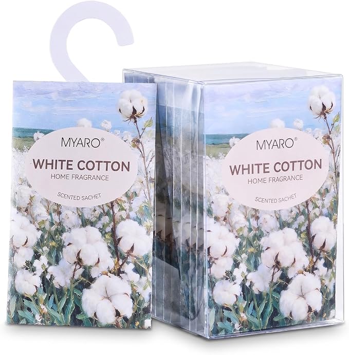 MYARO 12Pcs White Cotton Sachets Hanging Car Freshener, Closet Deodorizer by MYARO